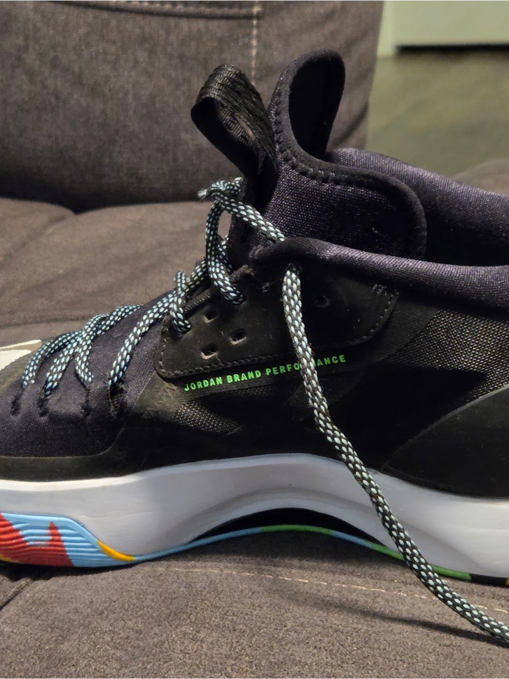 Jordan  Black, Neon Green and Gray High-Top Sneakers